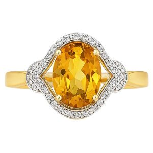 Gen. Citrine Oval 8x6 & .10TCW Diamond Ladies Ring 10KT