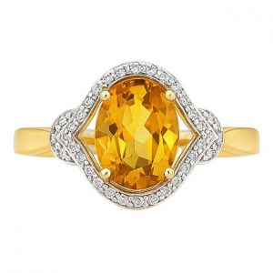 Gen. Citrine Oval 8x6 & .10TCW Diamond Ladies Ring 10KT