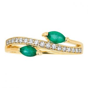 Genuine Emerald Marquise 5x2.5MM & .14TCW Diamond Crossover Ring 10KT