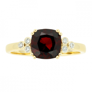 Gen. Garnet Cushion 7mm & .06TCW Diamond Ladies Ring 10KT