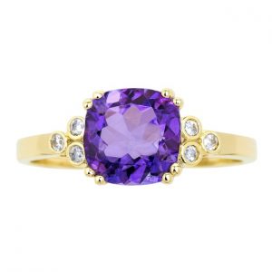 Gen. Amethyst Cushion 7mm & .06TCW Diamond Ladies Ring 10KT