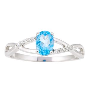 Gen. Blue Topaz 6x4 & .05TCW Diamond Accented Infinity Design Ladies Ring 10KT WG