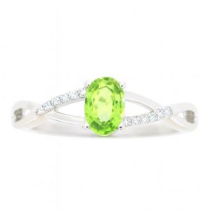 Genuine Peridot 6x4 & .05TCW Diamond Accented Infinity Design Ladies Ring 10KTW