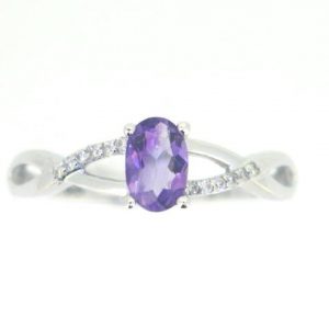 Genuine Amethyst 6x4 & .05TCW Diamond Accented Infinity Design Ladies Ring 10KT WG