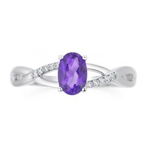 Genuine Amethyst 6x4 & .05TCW Diamond Accented Infinity Design Ladies Ring 10KT WG