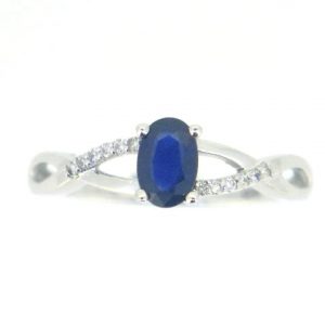 Gen. Sapphire 6x4 & .05TCW Diamond Accented Infinity Design Ladies Ring 10KT WG