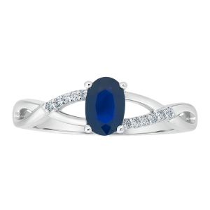 Gen. Sapphire 6x4 & .05TCW Diamond Accented Infinity Design Ladies Ring 10KT WG