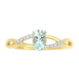 Genuine Aquamarine 6x4 & .05TCW Diamond Accented Infinity Design Ladies Ring 10KT