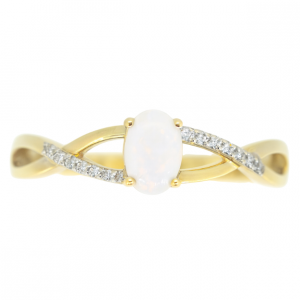 Genuine Opal 6x4 & .05TCW Diamond Accented Infinity Design Ladies Ring 10KT