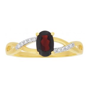 Genuine Garnet 6x4 & .05TCW Diamond Accented Infinity Design Ladies Ring 10KT