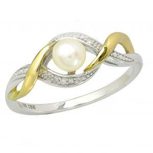 4.5MM Cultured Pearl & Diamond Accented Infinity Design Ladies Ring 10KT TT