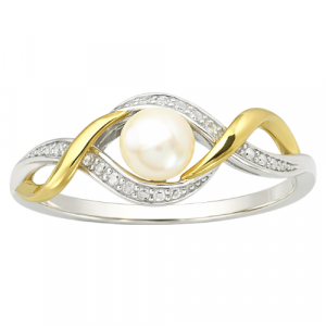 4.5MM Cultured Pearl & Diamond Accented Infinity Design Ladies Ring 10KT WG