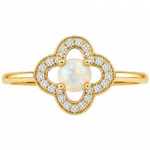 Gen. Opal 4mm & .06tcw Diamond Clover Ring 10KT