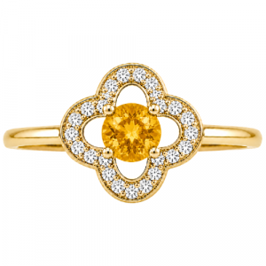 Gen. Citrine 4mm & .06tcw Diamonds Ladies Clover Ring 10KT