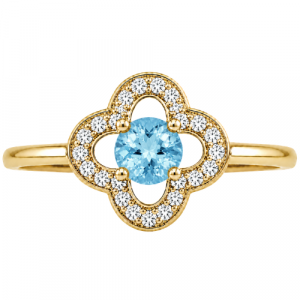 Gen. Blue Topaz 4mm & .06tcw Diamond Clover Ring 10KT
