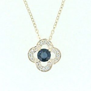 Gen. Sapphire 4mm & .06tcw Diamonds Ladies Clover Pendant with 18" Chain 10KT
