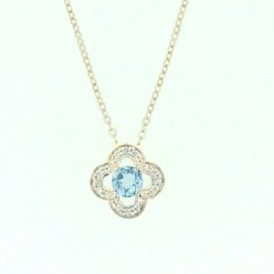 Gen. Bl. Topaz 4mm & .06tcw Diamonds Ladies Clover Pendant with 18" Chain 10KT