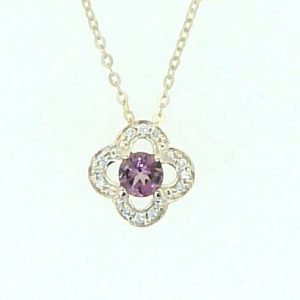 Gen. Pink Tourmaline 4mm & .06tcw Diamonds Ladies Clover Pendant with 18" Chain 10KT