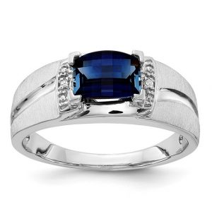 Sim. Blue Saphire & Diamond Gents Ring Sterling Silver/SIZE 10