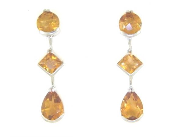 Genuine Citrine Multi Shape Dangle Earrings 14KT WG     **CLEARANCE-FINAL SALE**