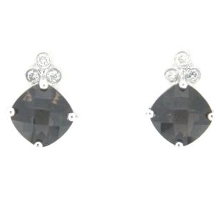 Genuine Smokey Quartz 1.90TCW & .08TCW/6 Diamond Stud Earrings 14KT WG   **CLEARANCE-FINAL SALE**