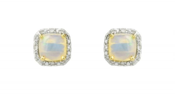 Genuine Opal Cushion & .03TCW Diamond Stud Earrings 10KT WG   **CLEARANCE-FINAL SALE**