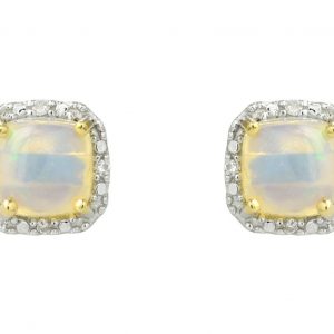 Genuine Opal Cushion & .03TCW Diamond Stud Earrings 10KT WG   **CLEARANCE-FINAL SALE**