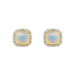 Genuine Opal Cushion & .03TCW Diamond Stud Earrings 10KT WG   **CLEARANCE-FINAL SALE**