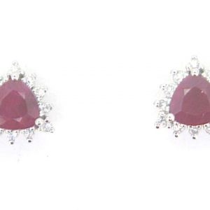 Genuine Ruby Trillion & .08TCW Diamond Stud Earrings 10KT WG   **CLEARANCE-FINAL SALE**