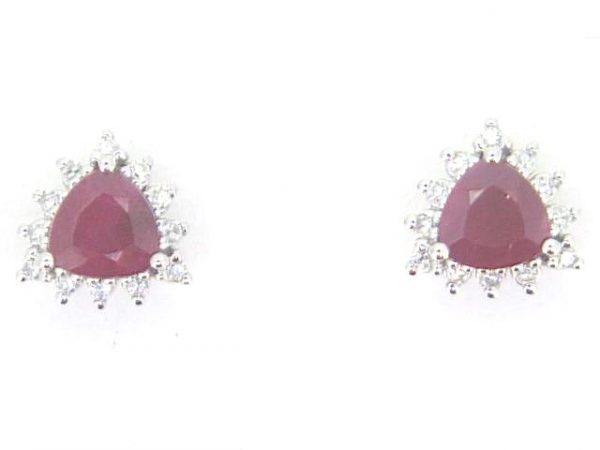 Genuine Ruby Trillion & .08TCW Diamond Stud Earrings 10KT WG   **CLEARANCE-FINAL SALE**