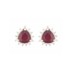 Genuine Ruby Trillion & .08TCW Diamond Stud Earrings 10KT WG   **CLEARANCE-FINAL SALE**