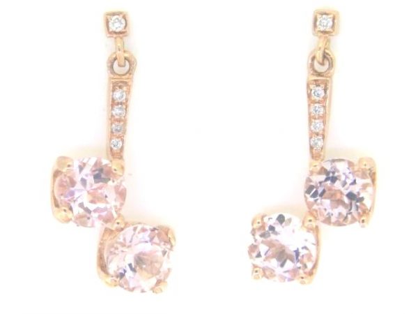 Genuine Morganite 5MM Round & .05TCW Diamond Dangle Earrings 14KT PK    **CLEARANCE-FINAL SALE**