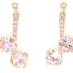 Genuine Morganite 5MM Round & .05TCW Diamond Dangle Earrings 14KT PK    **CLEARANCE-FINAL SALE**