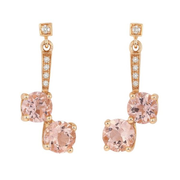 Genuine Morganite 5MM Round & .05TCW Diamond Dangle Earrings 14KT PK    **CLEARANCE-FINAL SALE**