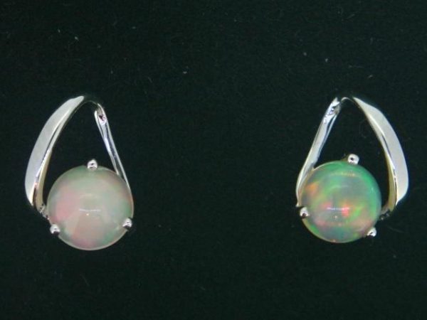 Genuine Opal Round 1.0TCW/2 Stud Earrings 14KT WG   **CLEARANCE-FINAL SALE**