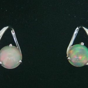 Genuine Opal Round 1.0TCW/2 Stud Earrings 14KT WG   **CLEARANCE-FINAL SALE**