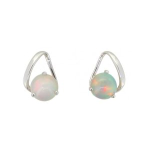 Genuine Opal Round 1.0TCW/2 Stud Earrings 14KT WG   **CLEARANCE-FINAL SALE**