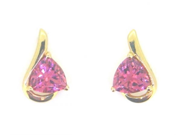 Genuine Pink Tourmaline Trillion 1.6TCW/2 Stud Earrings 14KT     **CLEARANCE-FINAL SALE**