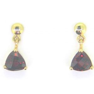Genuine Garnet Trillion Dangle Stud Earrings 14KT     **CLEARANCE-FINAL SALE**