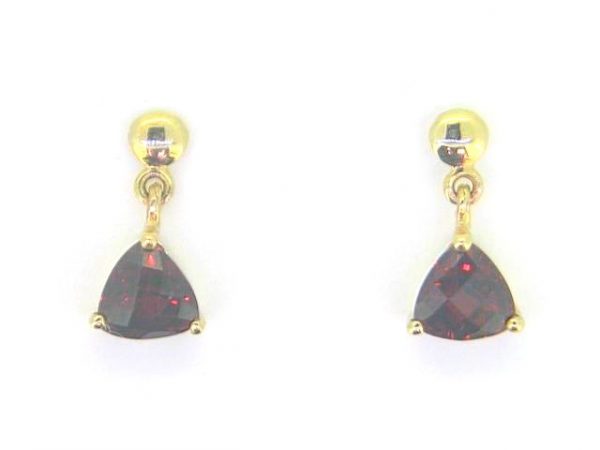 Genuine Garnet Trillion Dangle Stud Earrings 14KT     **CLEARANCE-FINAL SALE**