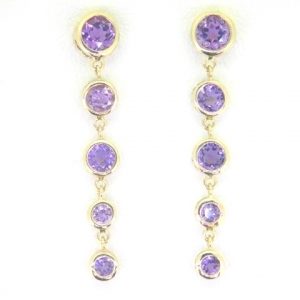 Genuine Amethyst X5 Graduated Bezel Dangle Earrings 14KT   **CLEARANCE-FINAL SALE**