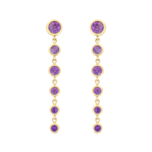 Genuine Amethyst X5 Graduated Bezel Dangle Earrings 14KT   *CLEARANCE-FINAL SALE*