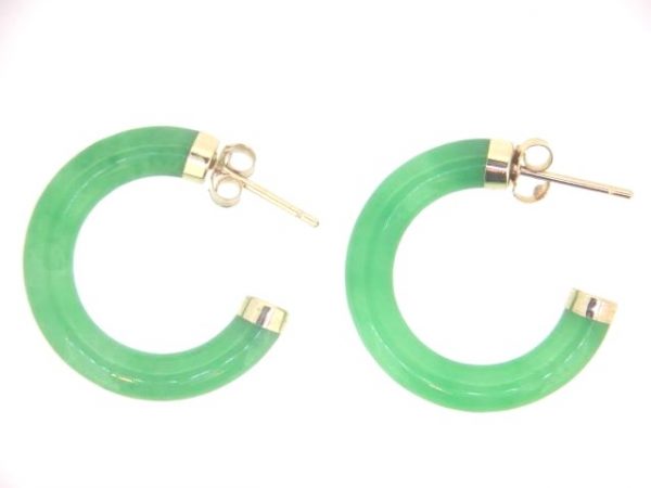 Genuine Jade Enhanced 4MM Tube  C  Hoop 14KT Earrings/25MM **Final Sale**  **Colour & Quality Enhanced**