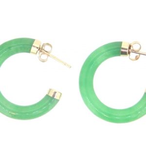 Genuine Jade Enhanced 4MM Tube  C  Hoop 14KT Earrings/25MM **Final Sale**  **Colour & Quality Enhanced**
