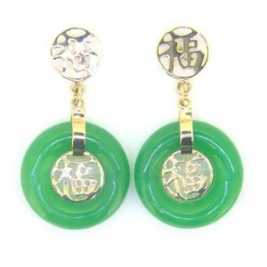 Genuine Jade 3x13mm Donut  Lucky  Dangle Earrings 14KT/  *Final Sale*   **Colour & Quality Enhanced**