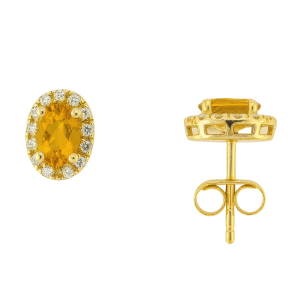 Genuine Citrine Oval 5x3 & Diamond Halo Stud Earrings 10KT    *FINAL SALE*