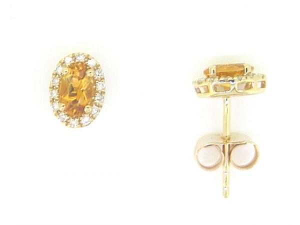 Genuine Citrine Oval 5x3 & Diamond Halo Stud Earrings 10KT    *FINAL SALE*