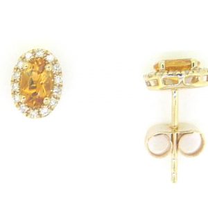 Genuine Citrine Oval 5x3 & Diamond Halo Stud Earrings 10KT    *FINAL SALE*