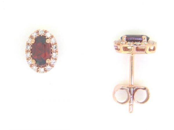 Genuine Garnet Oval 5x3 & Diamond Halo Stud Earrings 10KT PK    *FINAL SALE*
