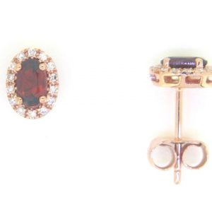 Genuine Garnet Oval 5x3 & Diamond Halo Stud Earrings 10KT PK    *FINAL SALE*